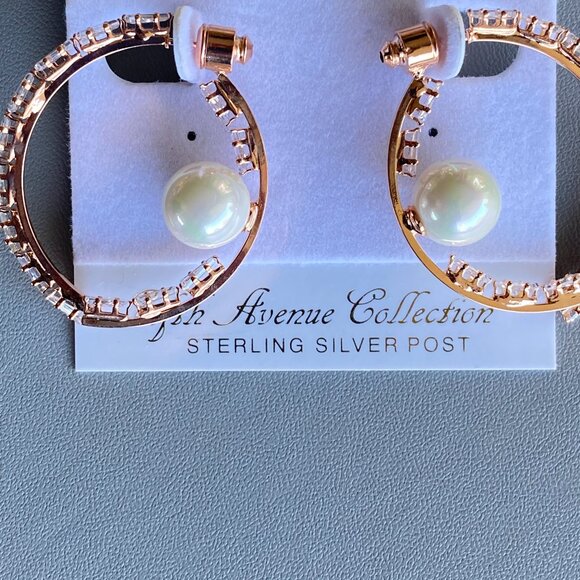 Double Sided Rose Gold Cubic Zirconia Hoop Earrings NWT - Picture 6 of 8